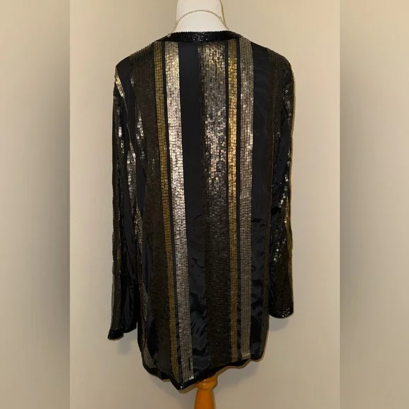Free People Bianca Striped Sequin/Beaded Open Front Jacket,Size-Small - Picture 6 of 14